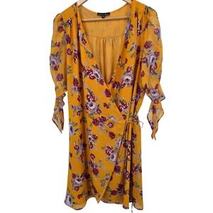 Alison Andrews Floral Print Wrap Dress Yellow Purple‎ Bohemian Party